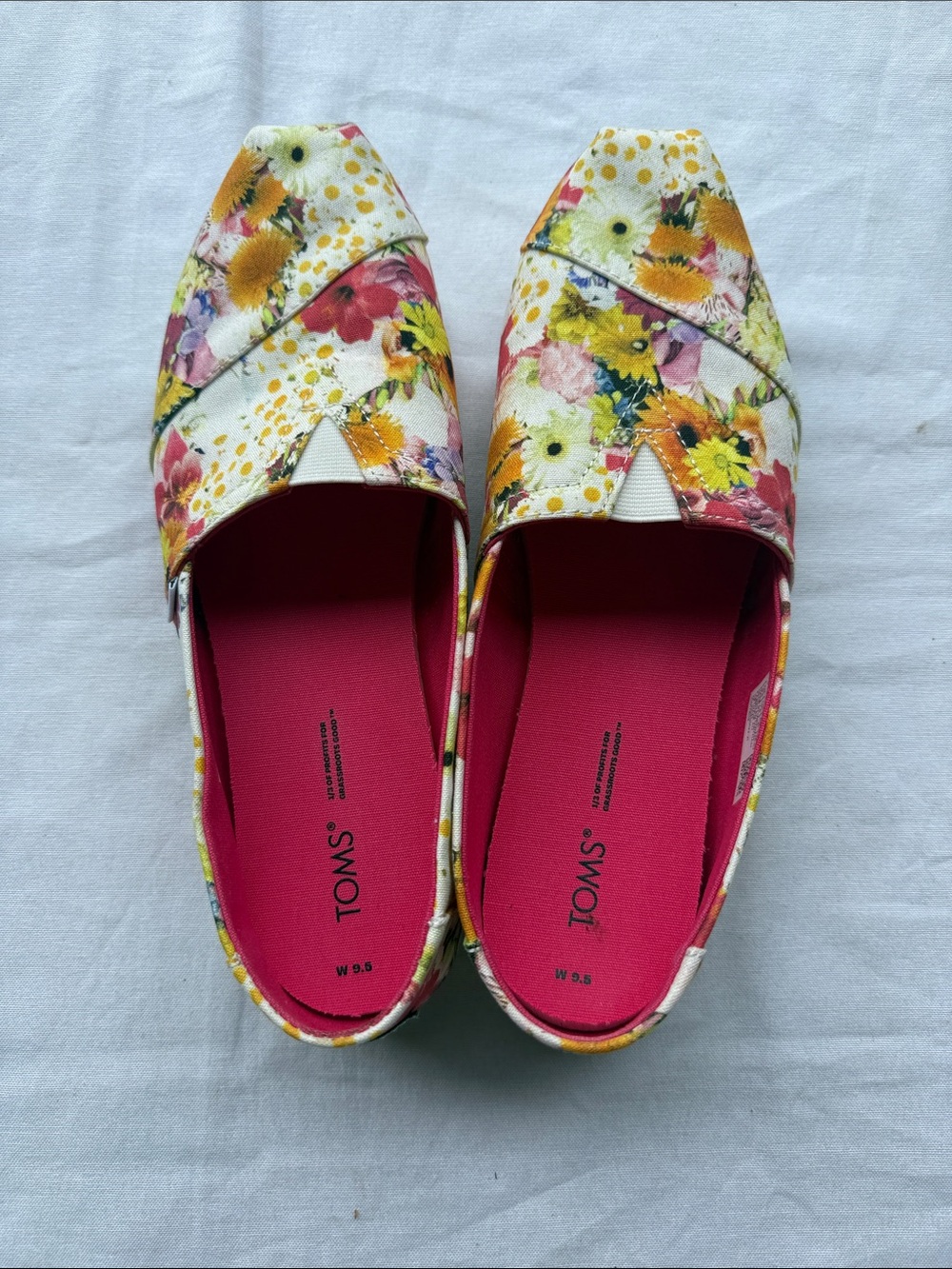 TOMS Floral Canvas Slip-Ons in White, Yellow & Pink
